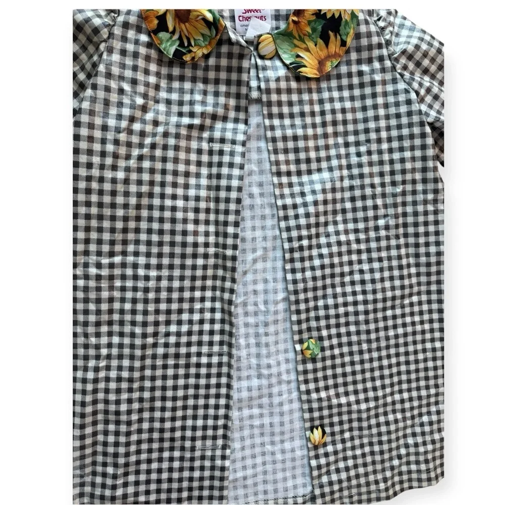 Vintage 90’s Girls Checkered Sunflower Rain Coat (Missing 2 Buttons)